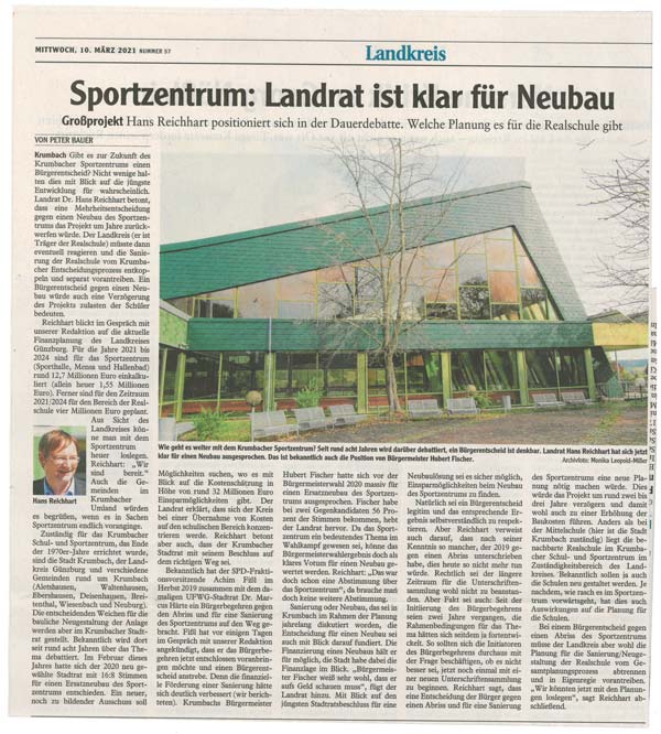 Bürgerentscheid Sportzentrum Krumbach Landrat für Neubau