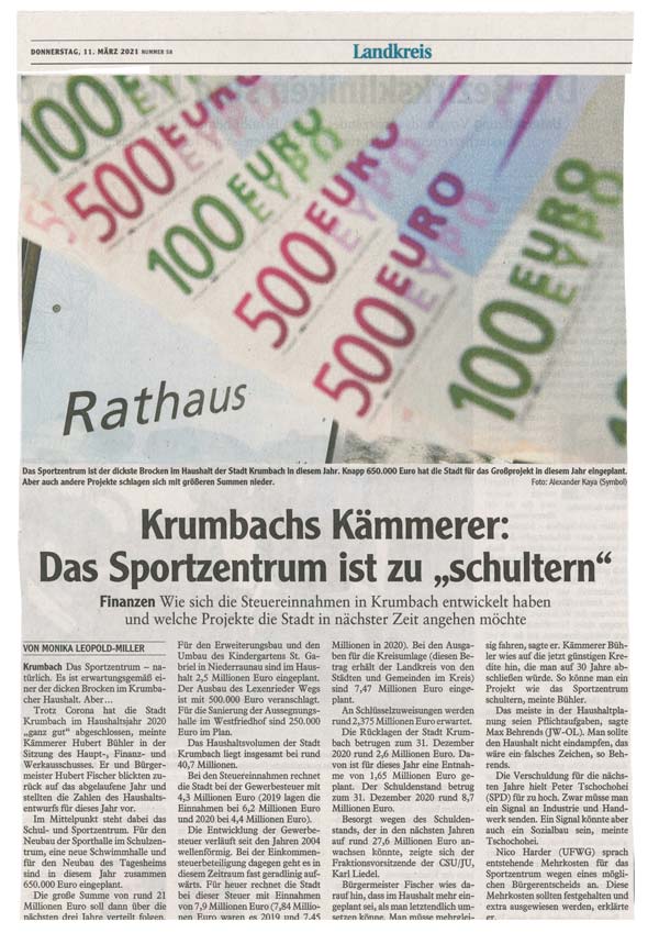 Sportzentrum Krumbach, Krumbachs Kämmerer: Das Schulzentrum ist zu schultern